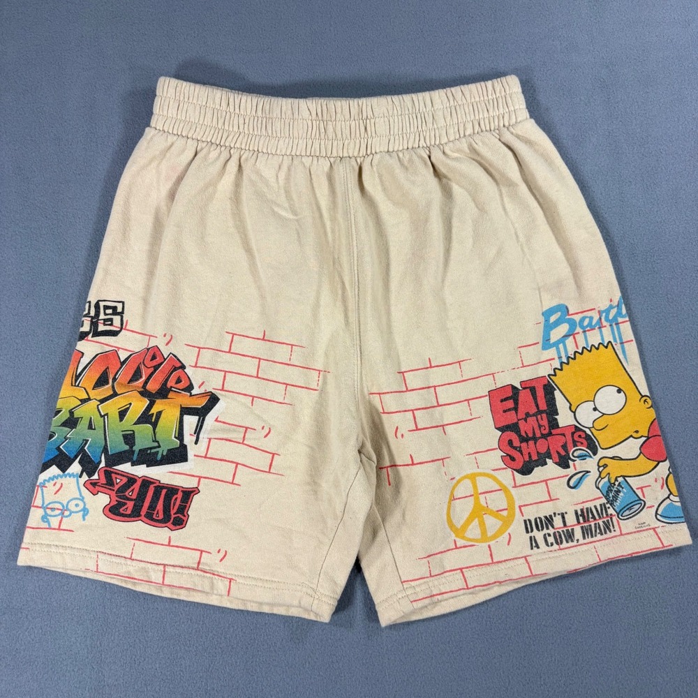The Simpsons Sweat Shorts Boys 18/20 Tan Excellent Bart Graffiti ZKSB091